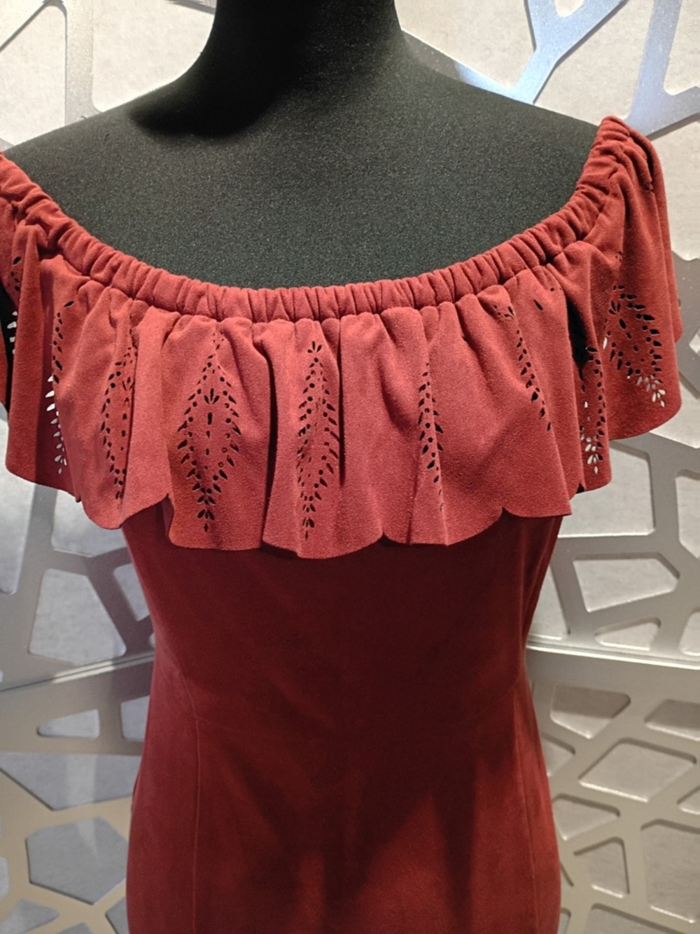 Shyanne One-Shoulder Ruffle Bodycon Dress in Burgundy - Picture 6 of 10